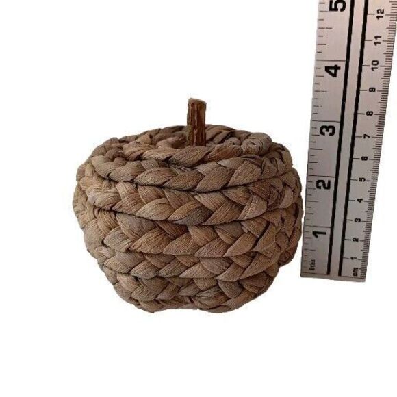 Woven Wicker Straw Jute Apples Or Miniature Pumpkins Natural Brown Set Of Three - Picture 5 of 6
